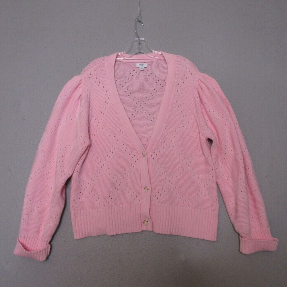 crown & ivy Pink Eyelet Knit Button Cardigan